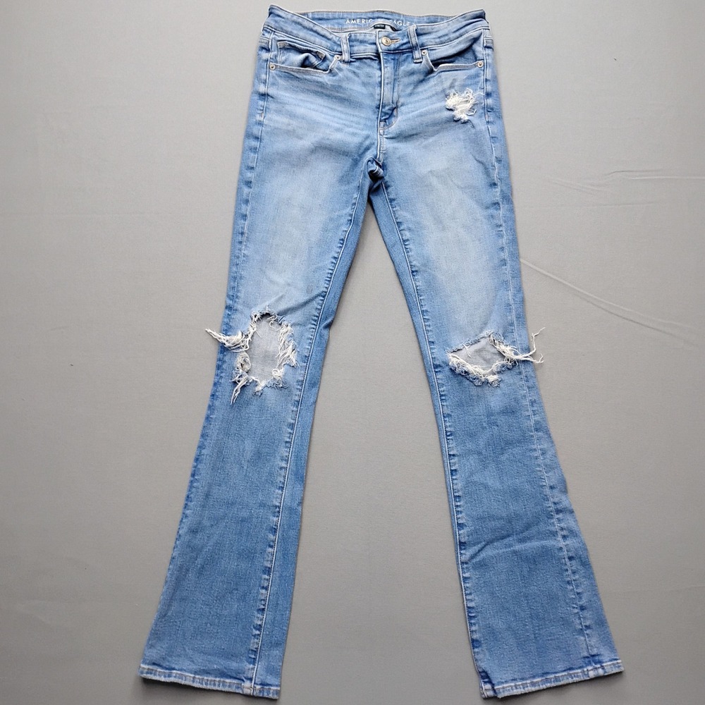 American Eagle High-Rise Skinny Kick Distressed Blue Jeans Womens 6 Long